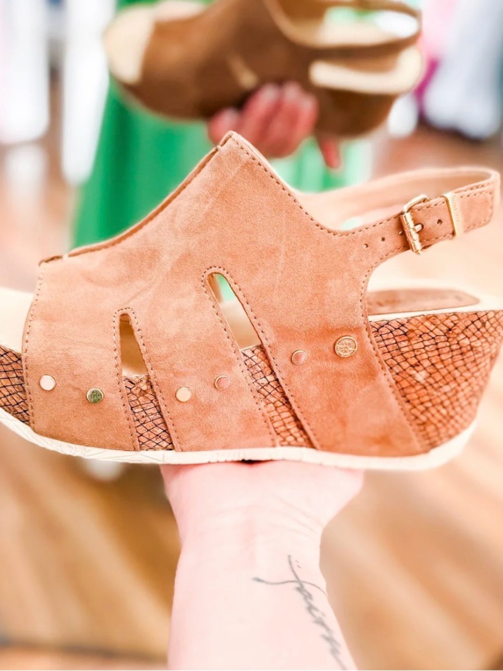 bussola Brown Suede Wedge Sandals with Textured Heel